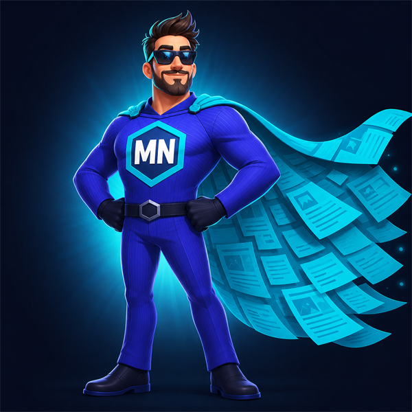 MrNiche — the autoblog superhero mascot for MrNiche Autoblogger Pro